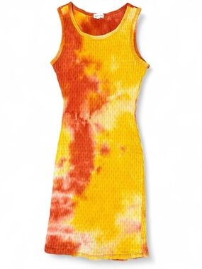 Heart & Hips cotton orange yellow tie-dye ribbed bodycon tank dress summer